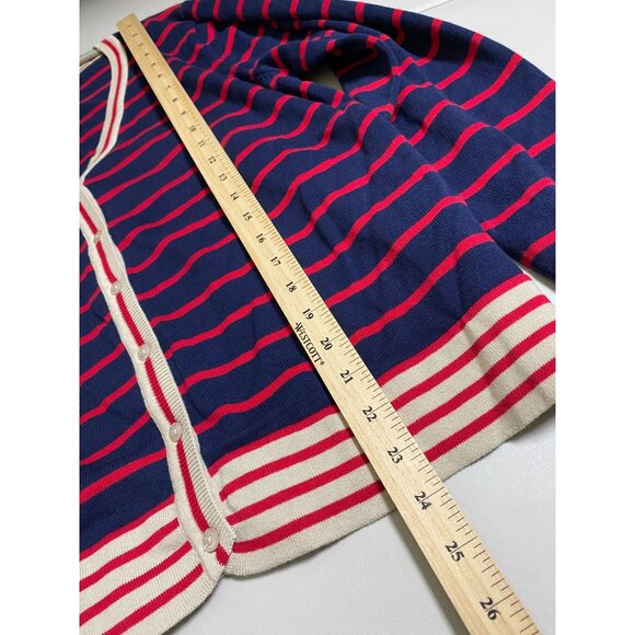 Kathy Ireland Blue Red Striped Cardigan Sweater Womens XL Preppy tennis Button - Picture 6 of 14